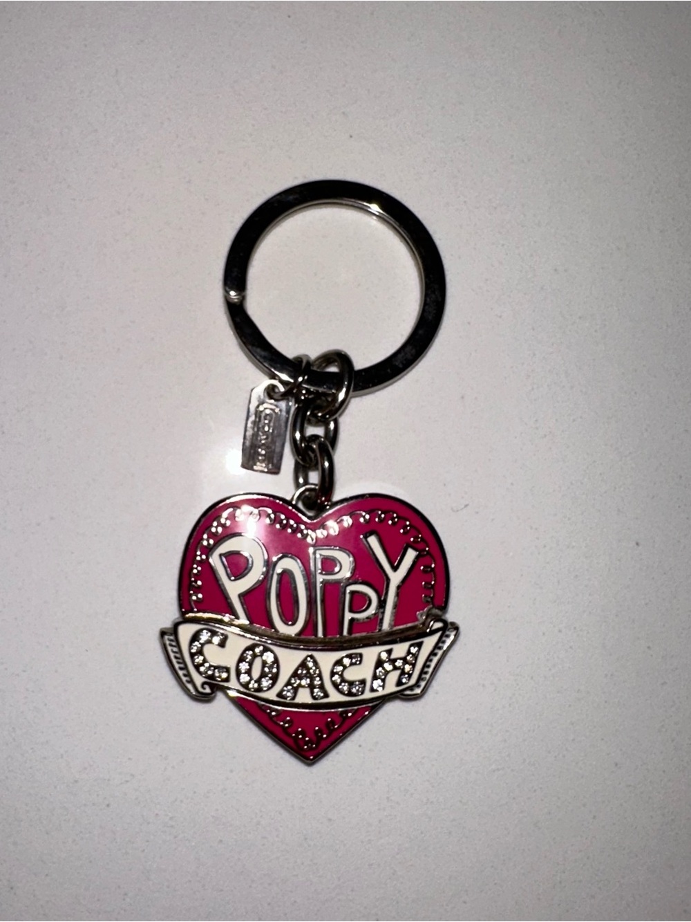 Coach Poppy Pink Heart Rhinestone Keychain Bag Charm Y2K